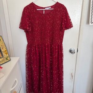 Red Lace Midi Dress
